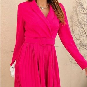 NWT Hot Pink Blazer dress with belt and pleated skirt size 10/12